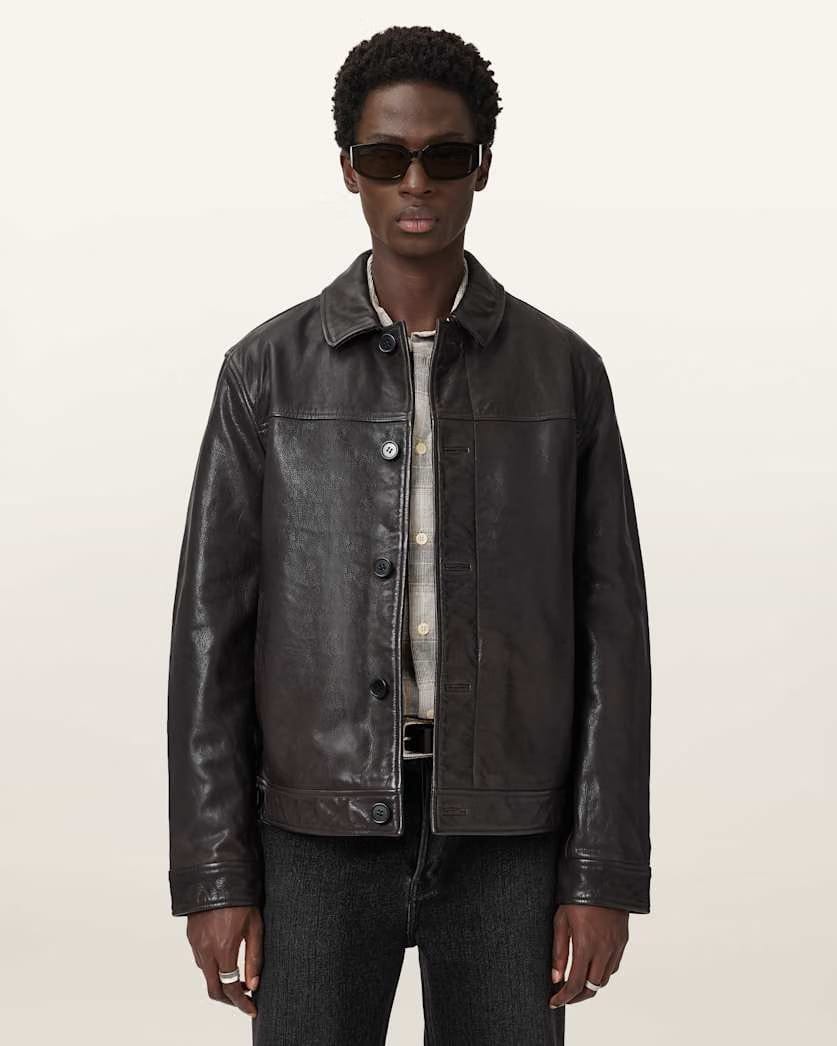 AllSaints Nates Leather Jacket Trail Brown