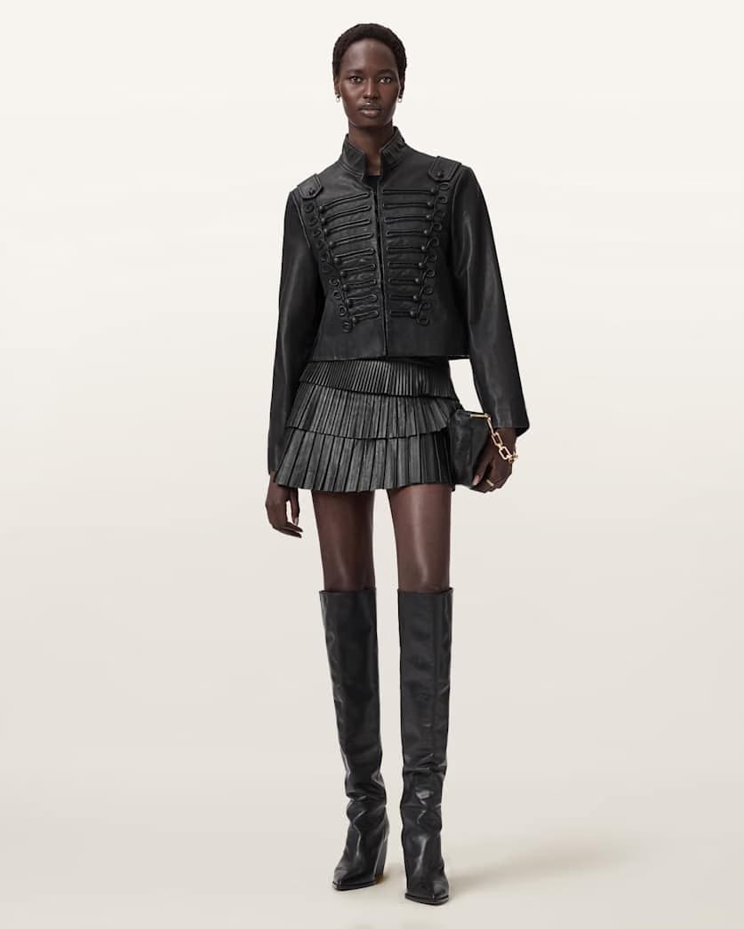 AllSaints Nara Leather Pleated Mini Skirt Women's Black Women's