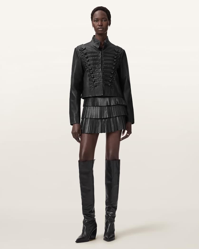 AllSaints Nara Leather Pleated Mini Skirt Women's Black Women's
