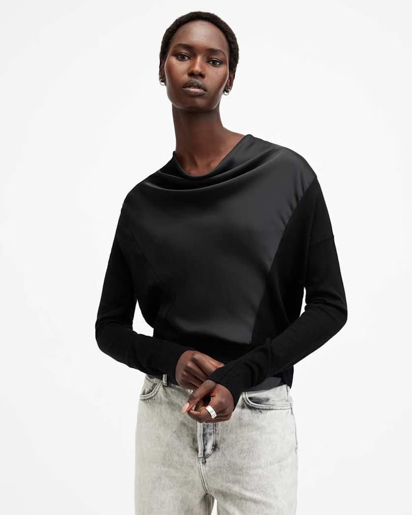 AllSaints Myra Cowl Neck Merino Wool Sweater Women's Black Women's