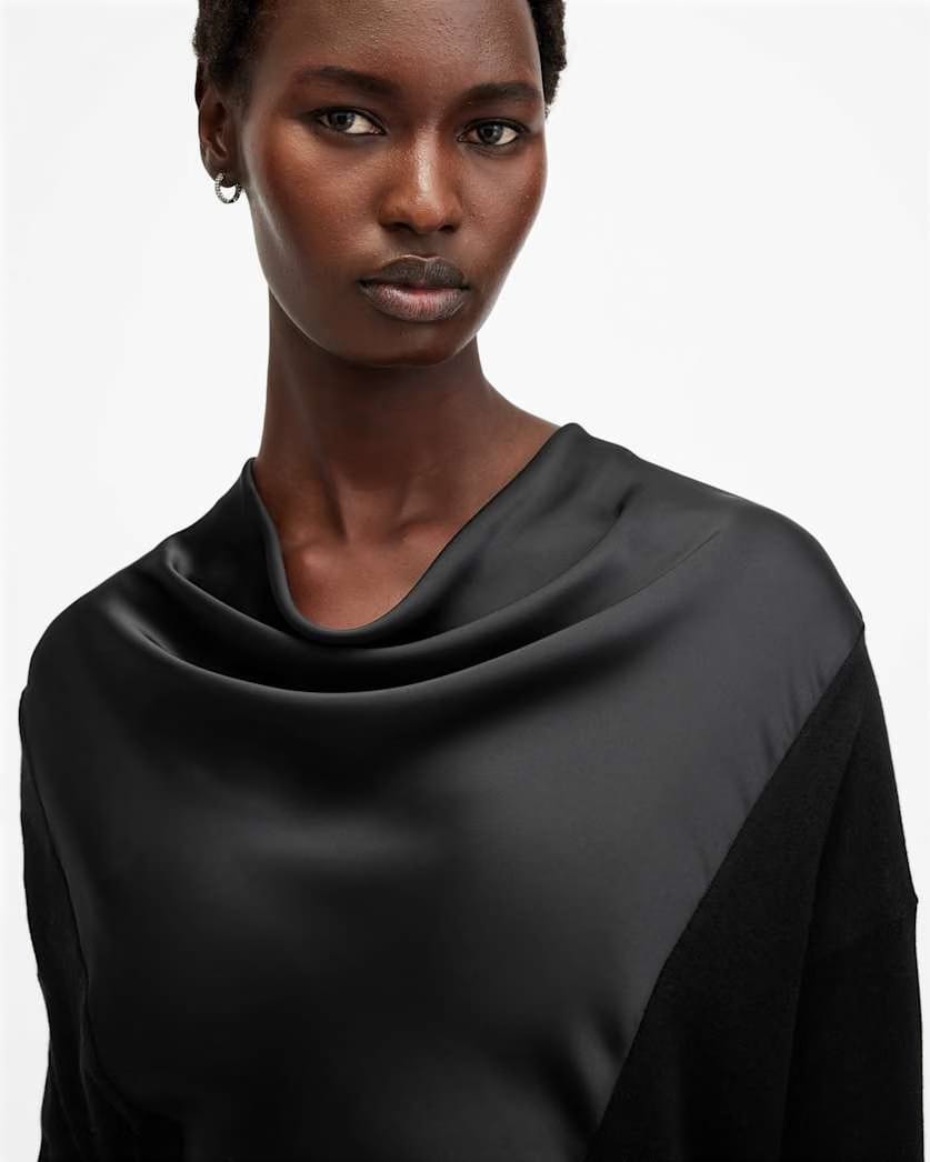 AllSaints Myra Cowl Neck Merino Wool Sweater Women's Black Women's