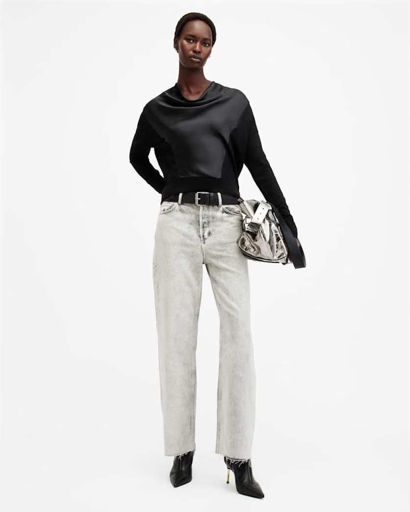 AllSaints Myra Cowl Neck Merino Wool Sweater Women's Black Women's