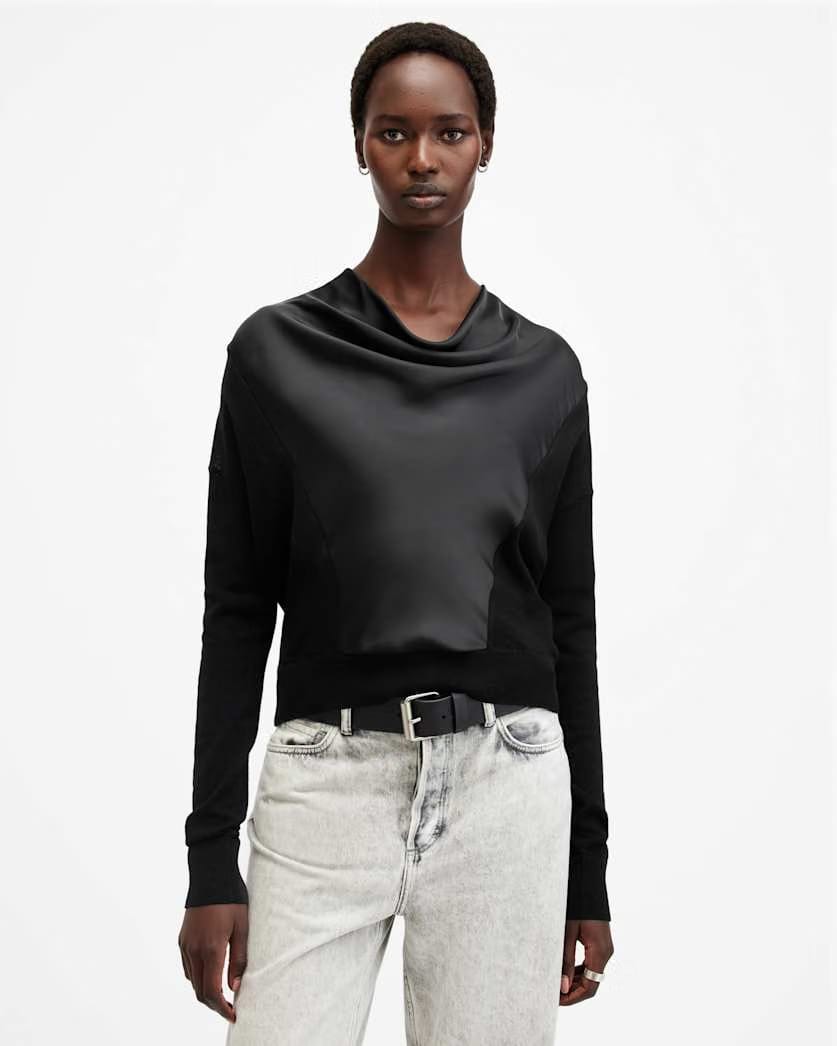 AllSaints Myra Cowl Neck Merino Wool Sweater Women's Black Women's