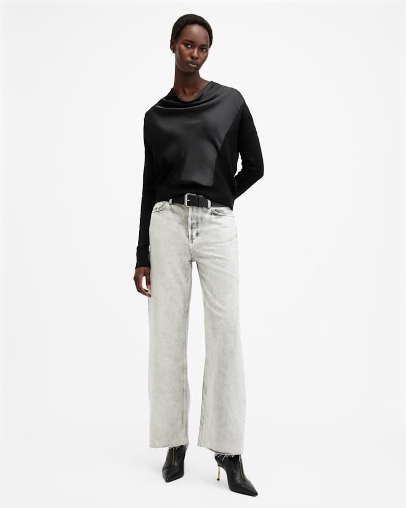 AllSaints Myra Cowl Neck Merino Wool Sweater Women's Black Women's