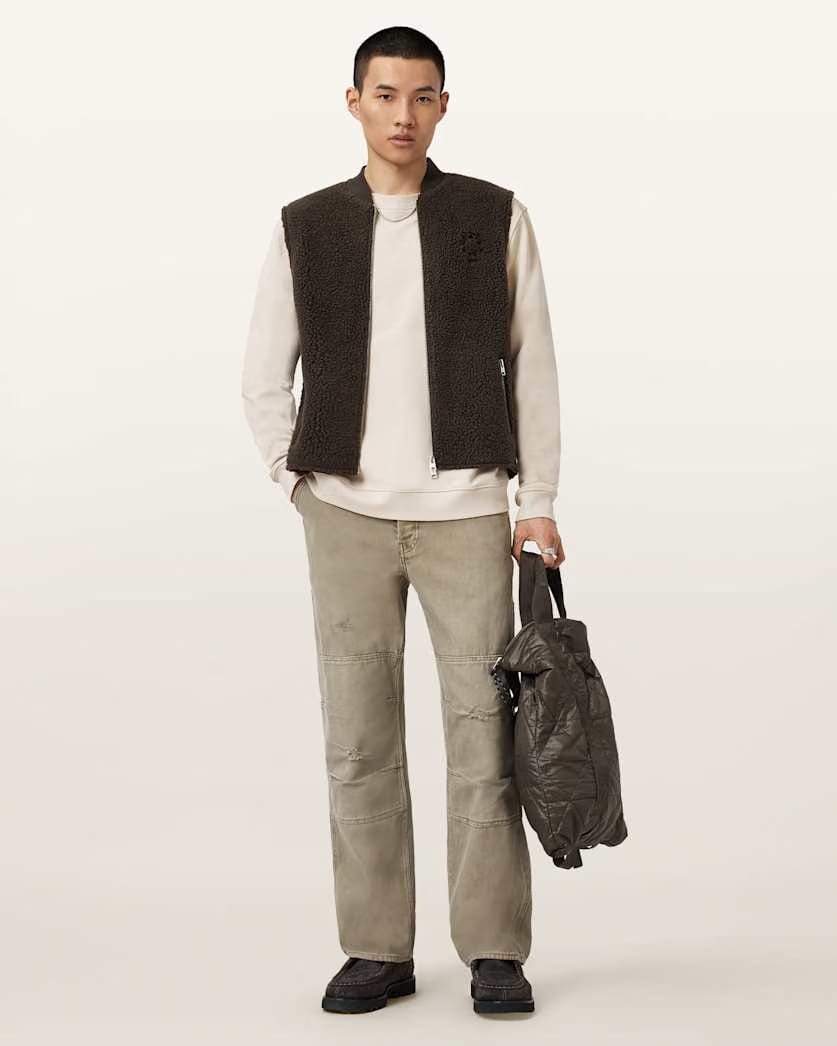 AllSaints Mullen Carpenter Wide Fit Denim Jeans Light Ash Green