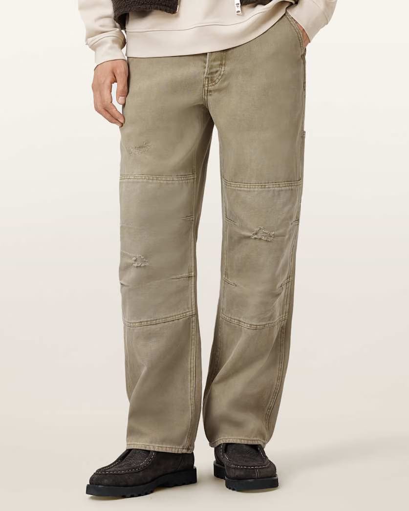 AllSaints Mullen Carpenter Wide Fit Denim Jeans Light Ash Green