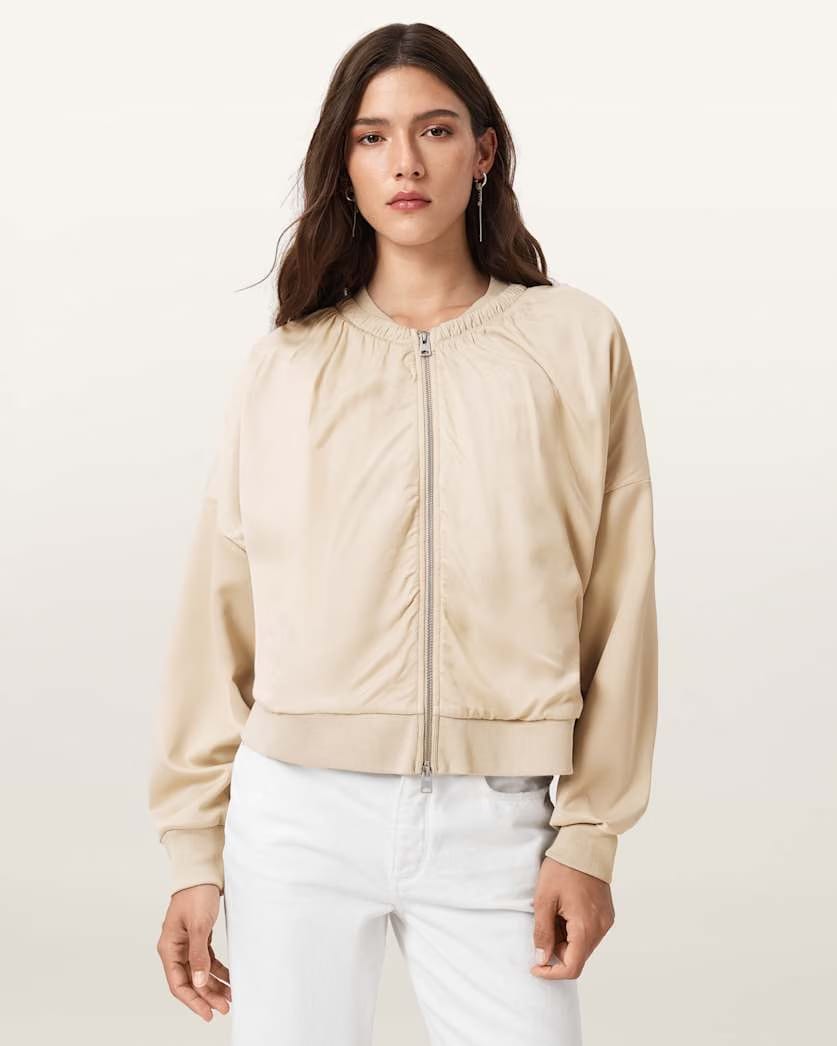 AllSaints Mirri Jersey Bomber Jacket Women's Tofu White Women's