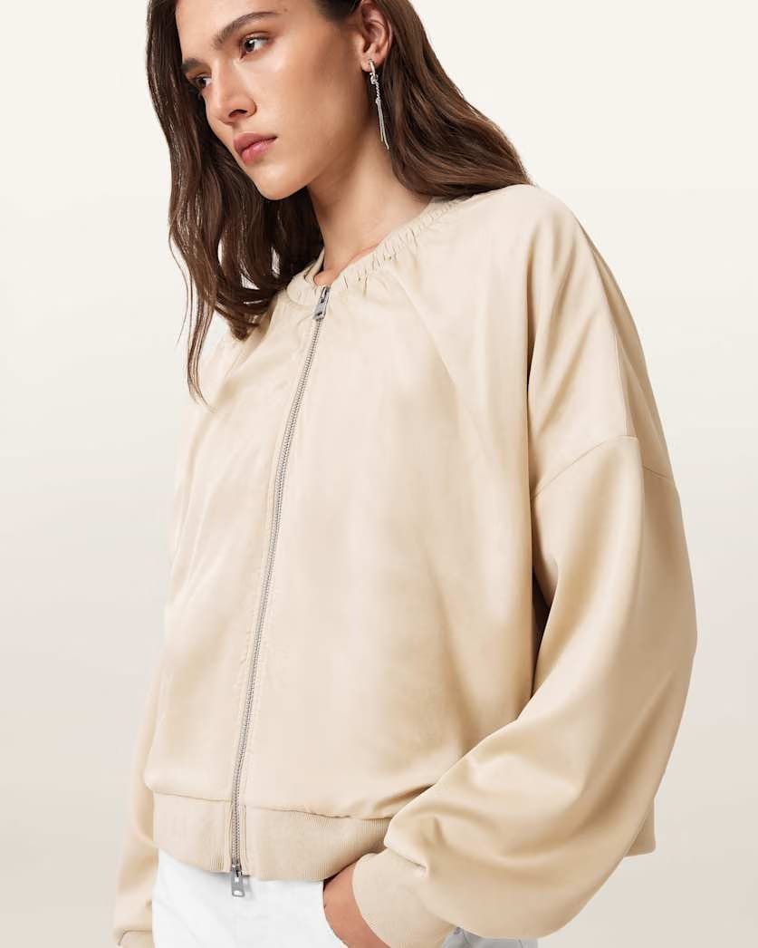 AllSaints Mirri Jersey Bomber Jacket Women's Tofu White Women's