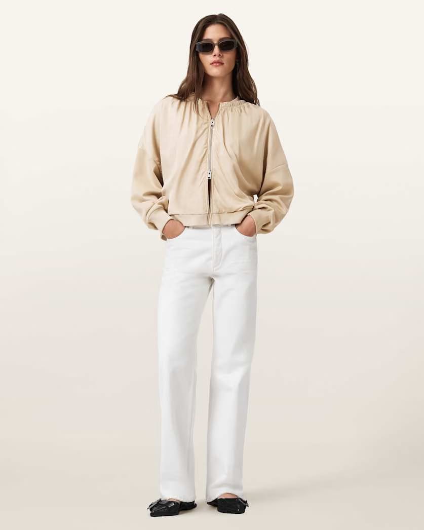 AllSaints Mirri Jersey Bomber Jacket Women's Tofu White Women's