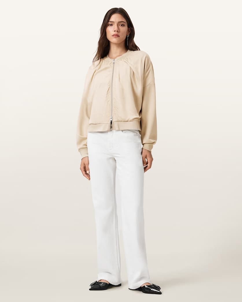 AllSaints Mirri Jersey Bomber Jacket Women's Tofu White Women's