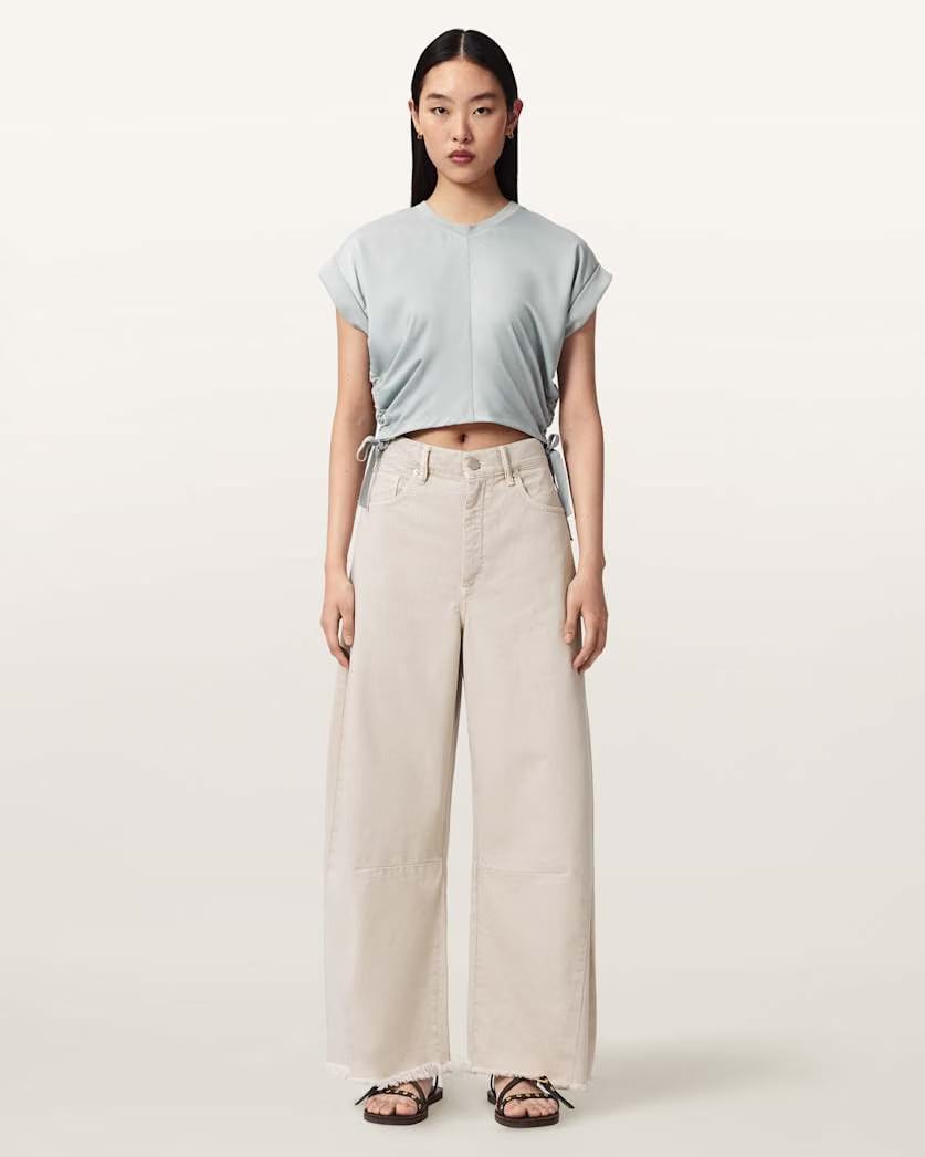 AllSaints Mira Cropped Satin Drawcord T Shirt Women's Rust Brown Women's