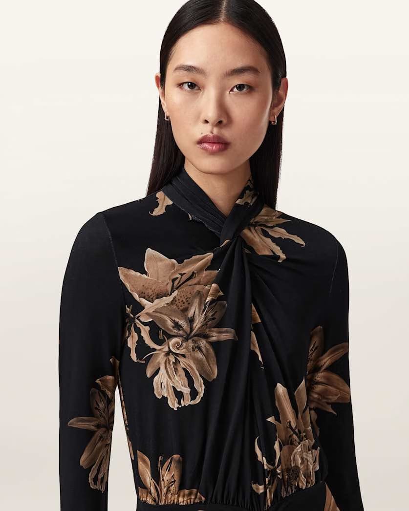 AllSaints Mina Floral A Line Maxi Dress Women's Petra Black Women's