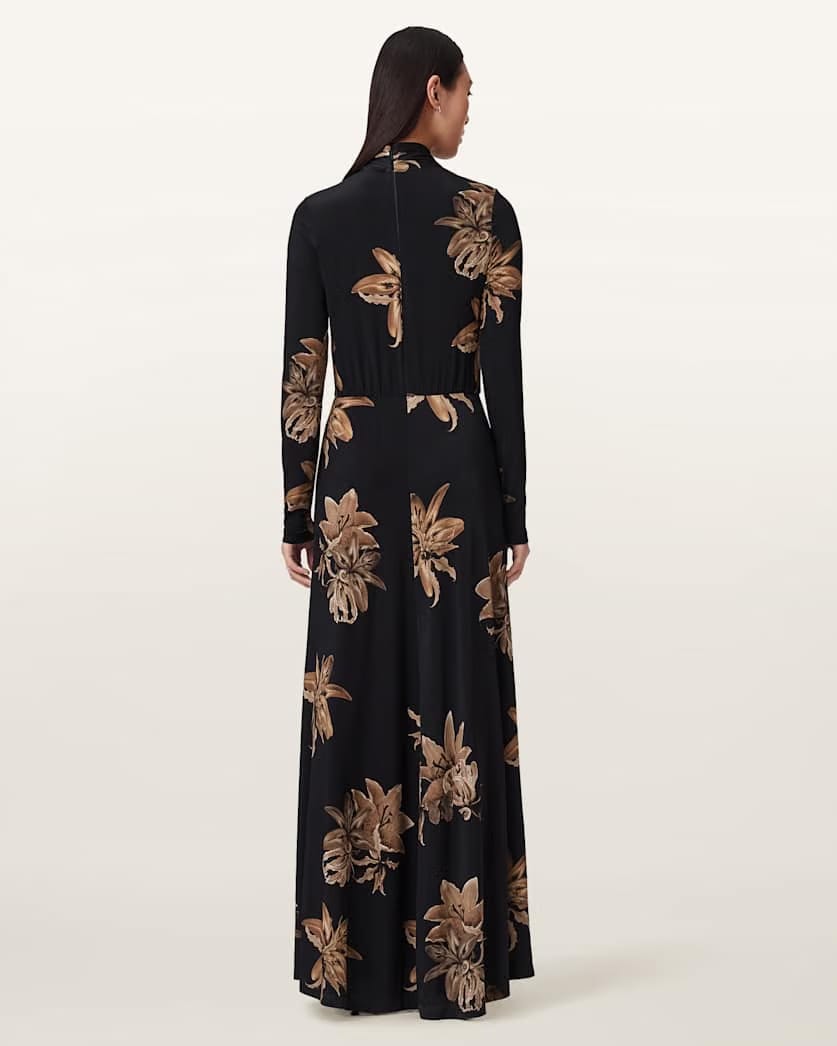 AllSaints Mina Floral A Line Maxi Dress Women's Petra Black Women's