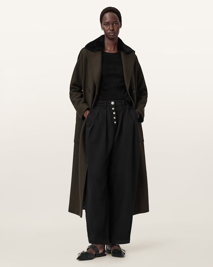 AllSaints Millie Double Breasted Coat Women's Khaki Green Women's