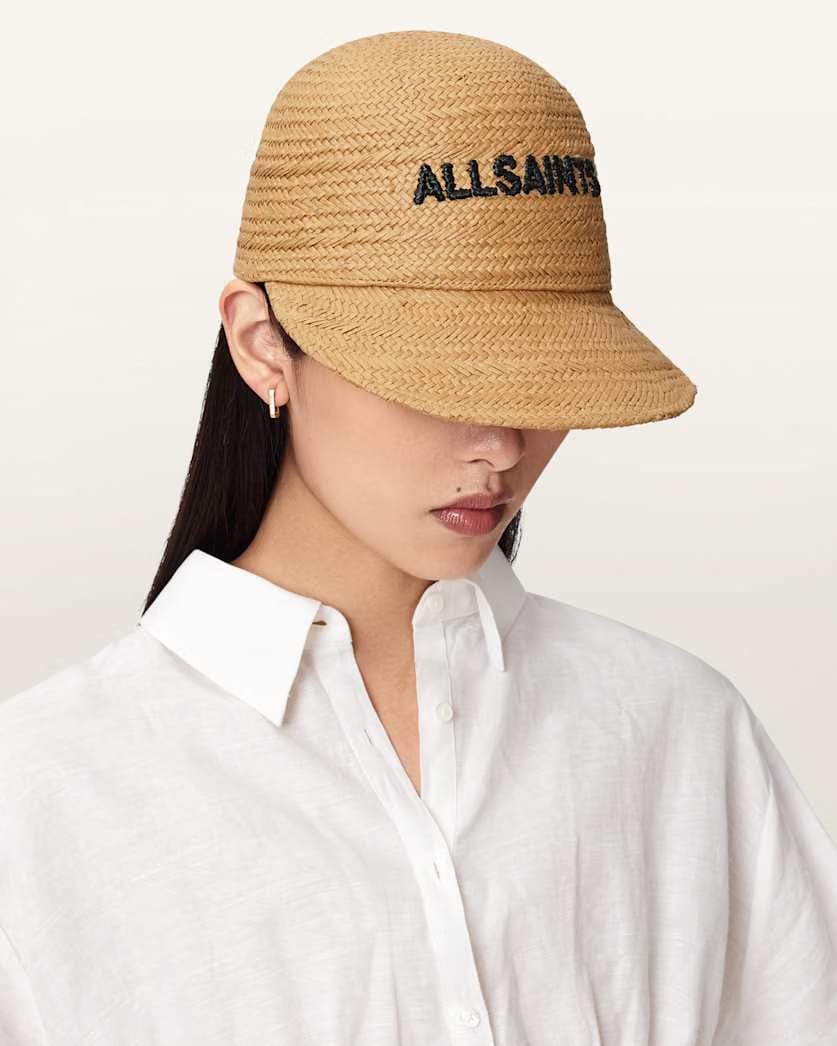AllSaints Mila Straw Baseball Cap Women's Cognac Brown Women's