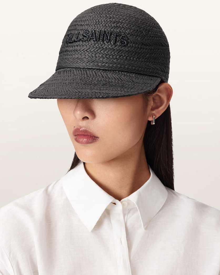 AllSaints Mila Straw Baseball Cap Women's Black Women's