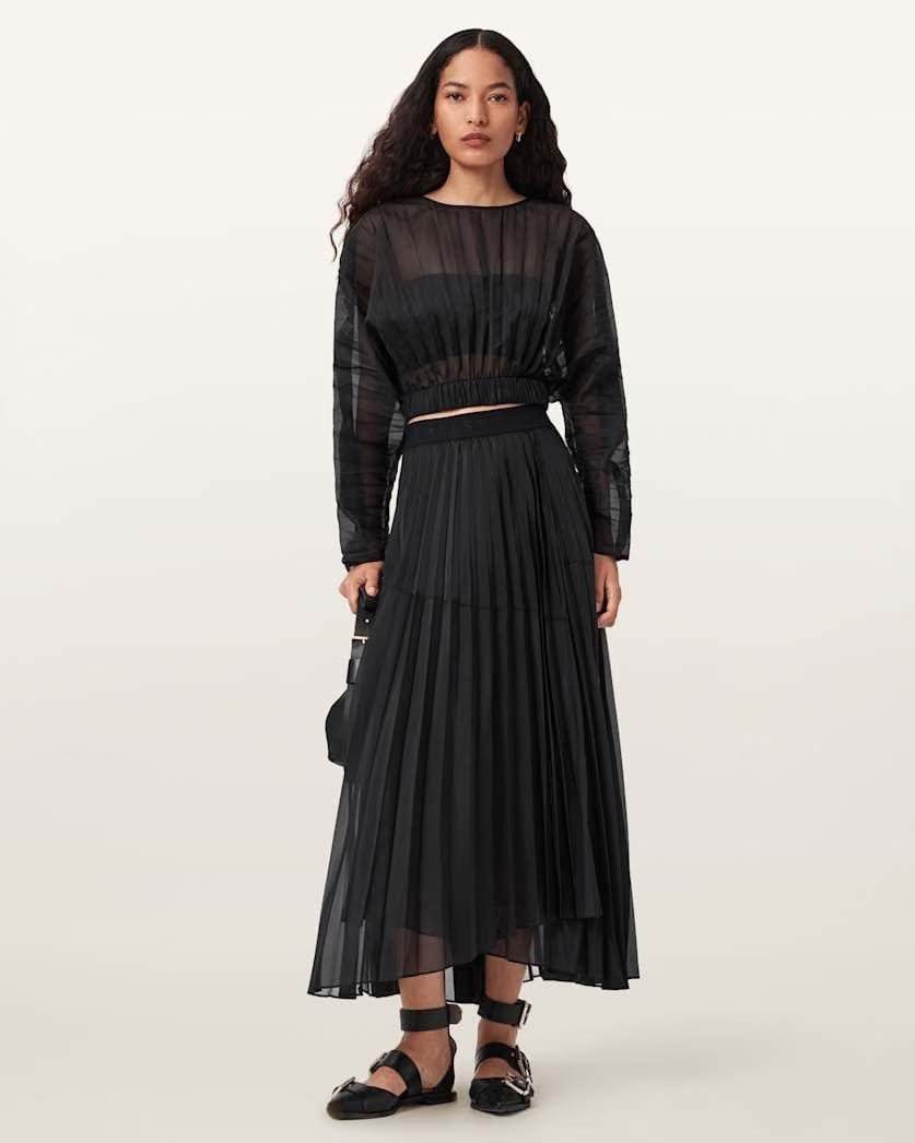 AllSaints Micaela Pleated Skirt Women's Black Women's