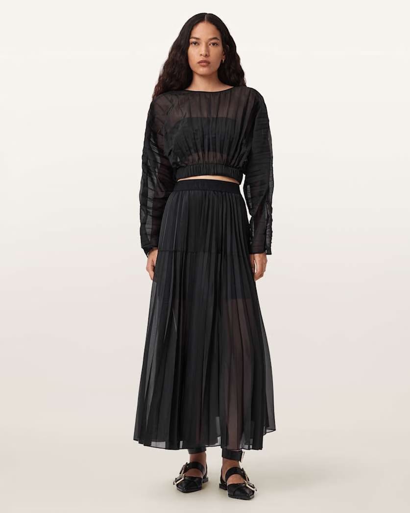 AllSaints Micaela Pleated Skirt Women's Black Women's