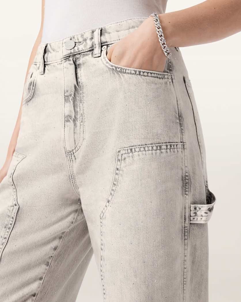 AllSaints Mia Sparkle Carpenter Jeans Women's Snow Grey Women's