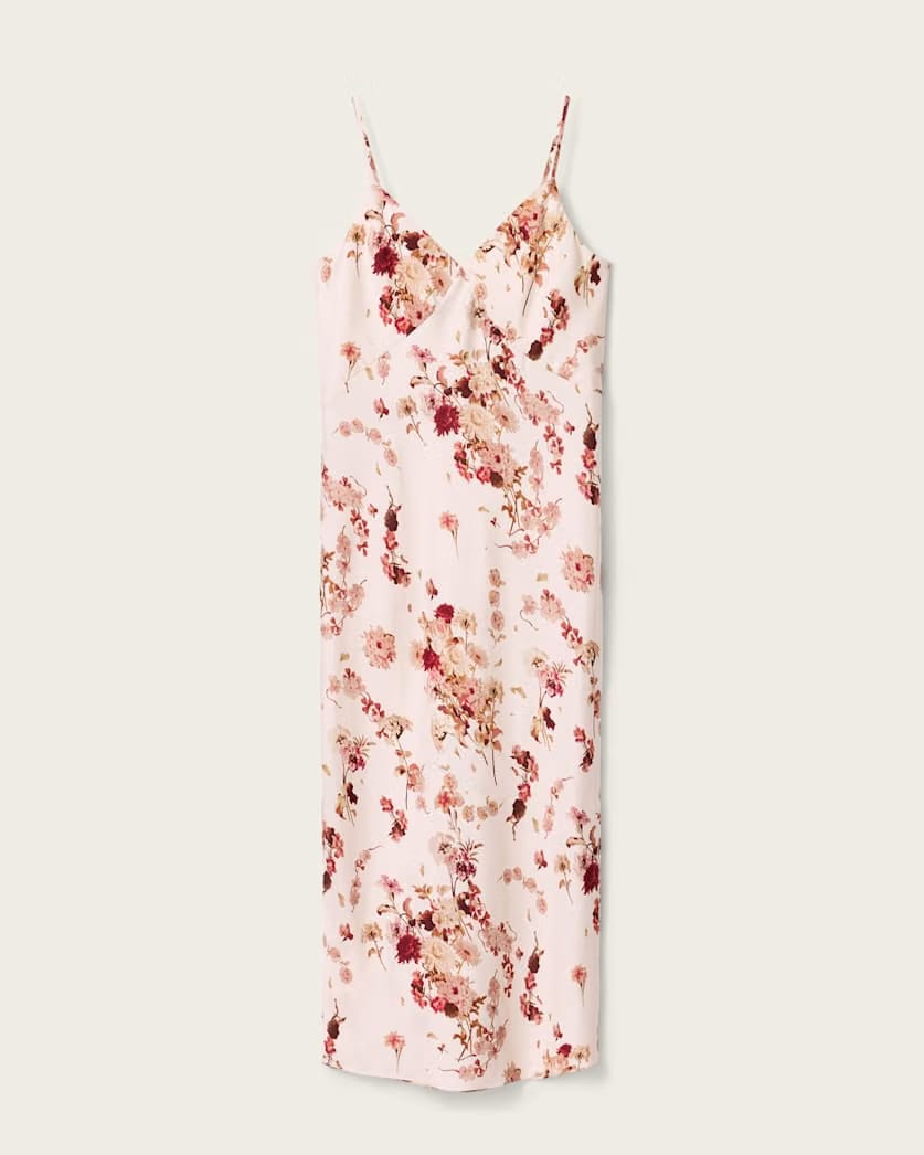 AllSaints Melody Floral Silk Blend Midi Slip Dress Women's Armada Soft Pink Women's