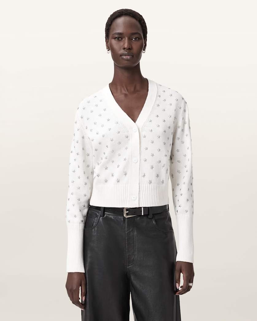 AllSaints Mazzy Cropped Embellished Cardigan Women's Chalk White Women's