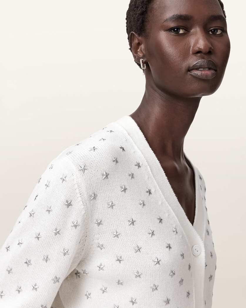 AllSaints Mazzy Cropped Embellished Cardigan Women's Chalk White Women's