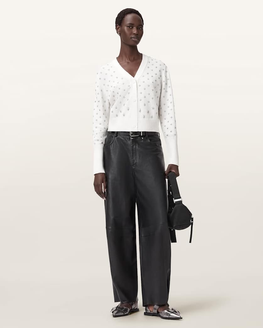 AllSaints Mazzy Cropped Embellished Cardigan Women's Chalk White Women's