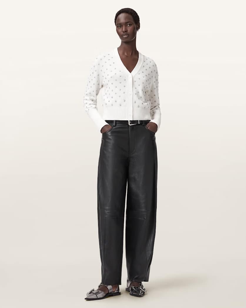 AllSaints Mazzy Cropped Embellished Cardigan Women's Chalk White Women's