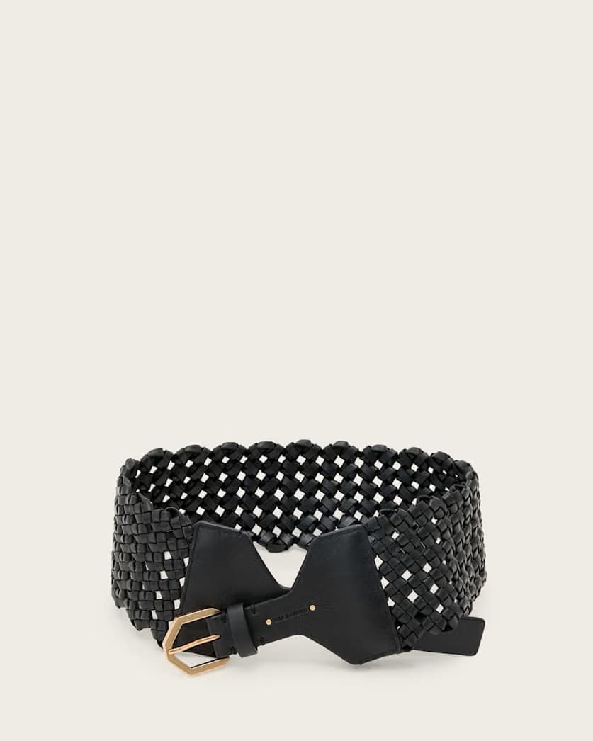 AllSaints Mathilde Woven Leather Waist Belt Women's Black/Warm Brass Women's