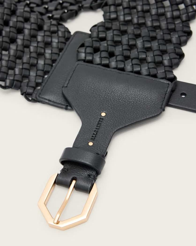 AllSaints Mathilde Woven Leather Waist Belt Women's Black/Warm Brass Women's