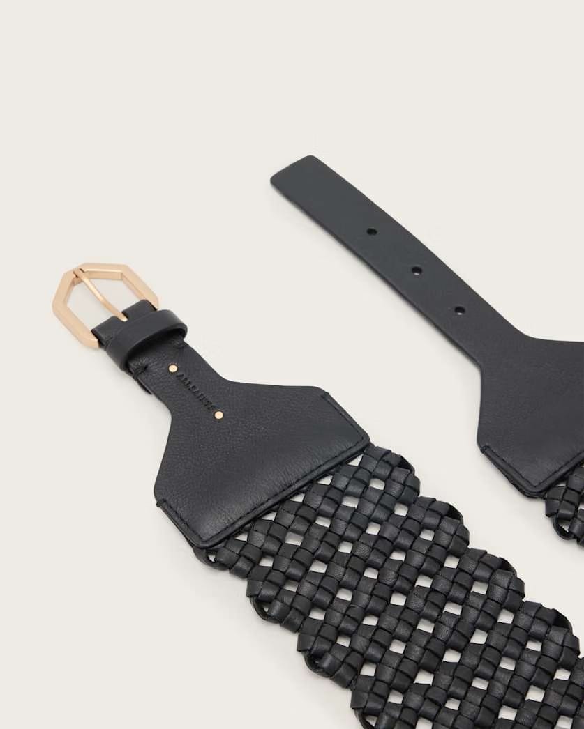 AllSaints Mathilde Woven Leather Waist Belt Women's Black/Warm Brass Women's