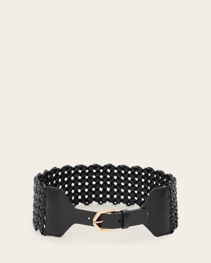 AllSaints Mathilde Woven Leather Waist Belt Women's Black/Warm Brass Women's