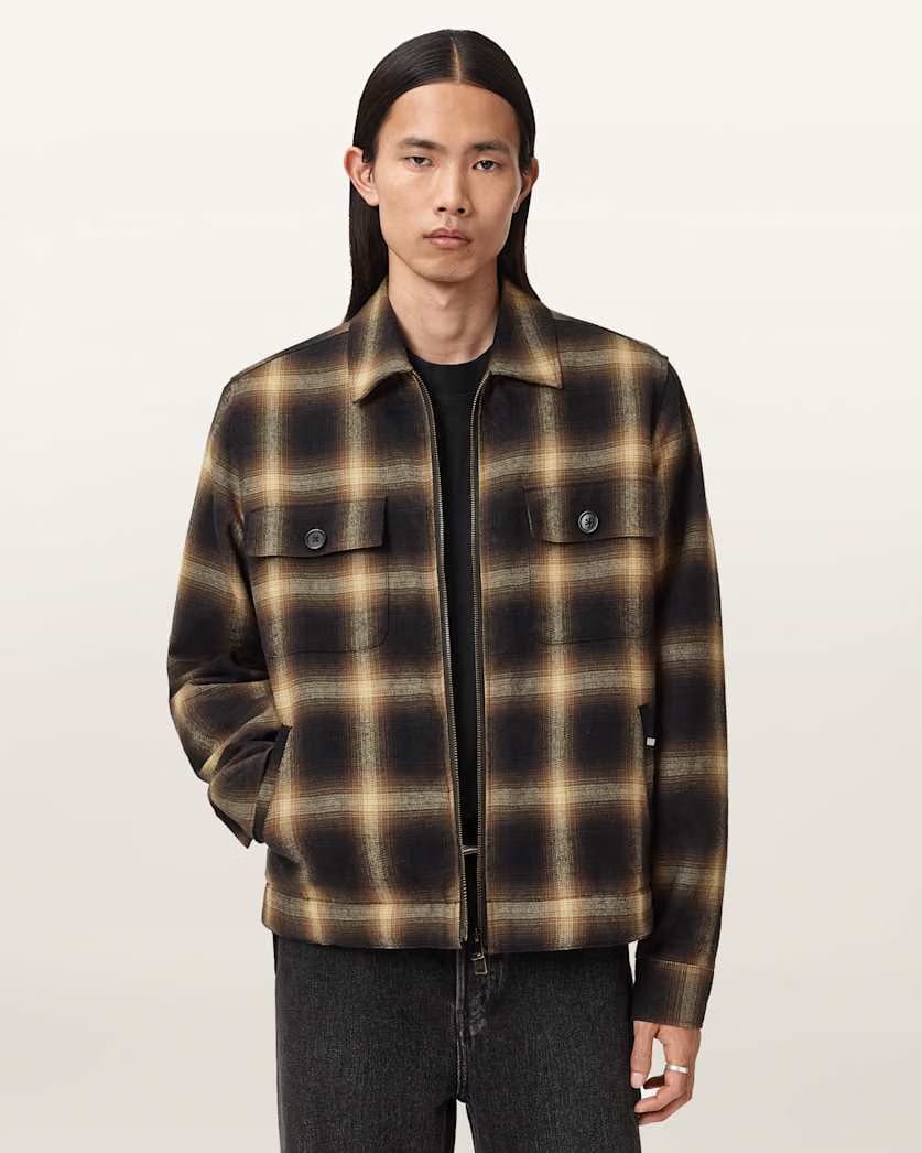 AllSaints Mathers Check Jacket Trail Brown