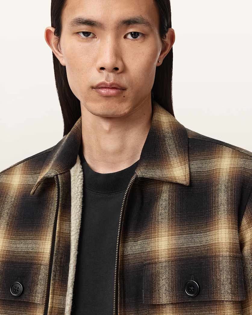 AllSaints Mathers Check Jacket Trail Brown