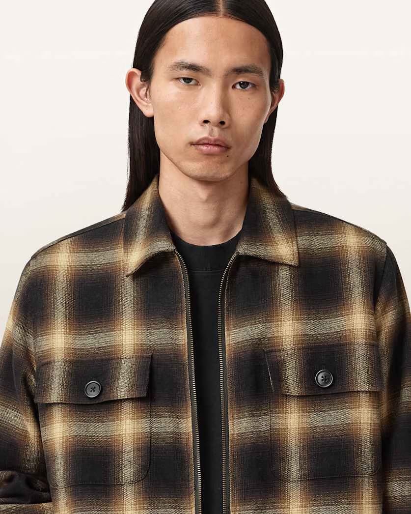 AllSaints Mathers Check Jacket Trail Brown