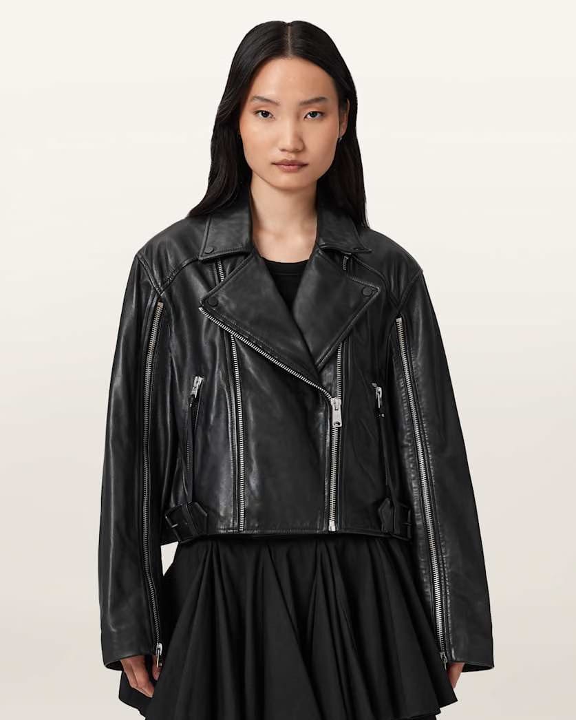 AllSaints Masone Leather Biker Jacket Women's Black Women's