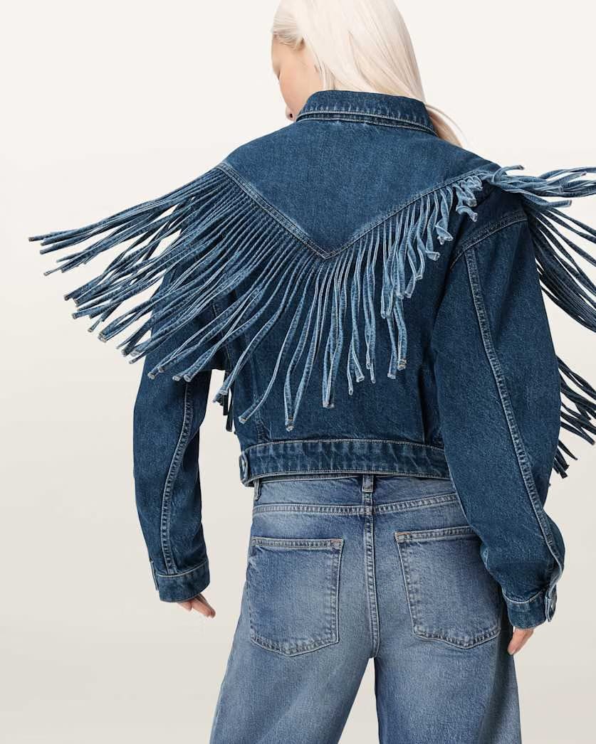 AllSaints Marlene Westen Tassel Denim Jacket Women's Dark Indigo Women's