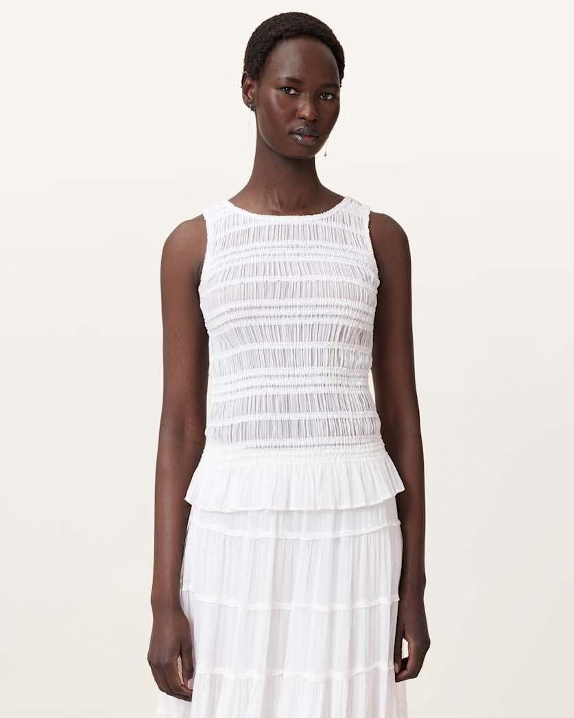AllSaints Marion Shirred Sleeveless Top Women's Oyster White Women's