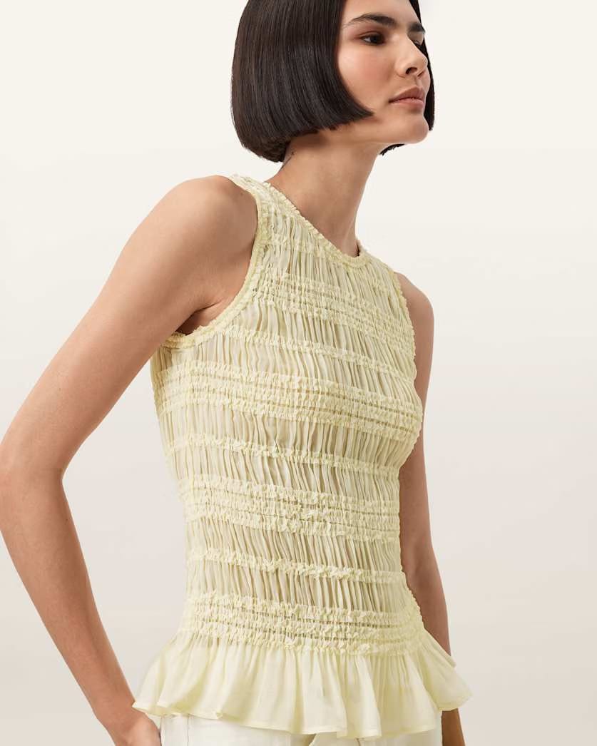 AllSaints Marion Shirred Sleeveless Top Women's Oyster White Women's