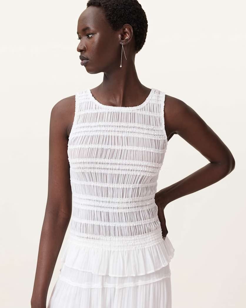 AllSaints Marion Shirred Sleeveless Top Women's Oyster White Women's
