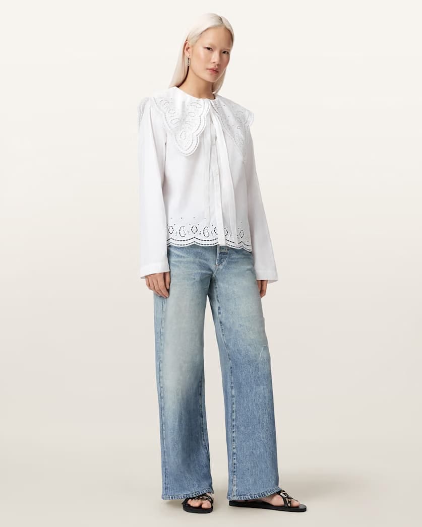 AllSaints Marie Broiderie Regular Fit Shirt Women's Optic White Women's
