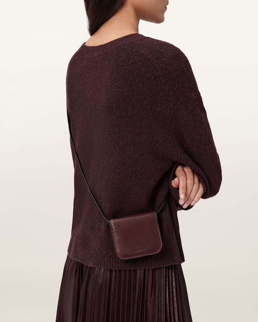 AllSaints Maeve Leather Cardholder Crossbody Women's Dark Red Women's
