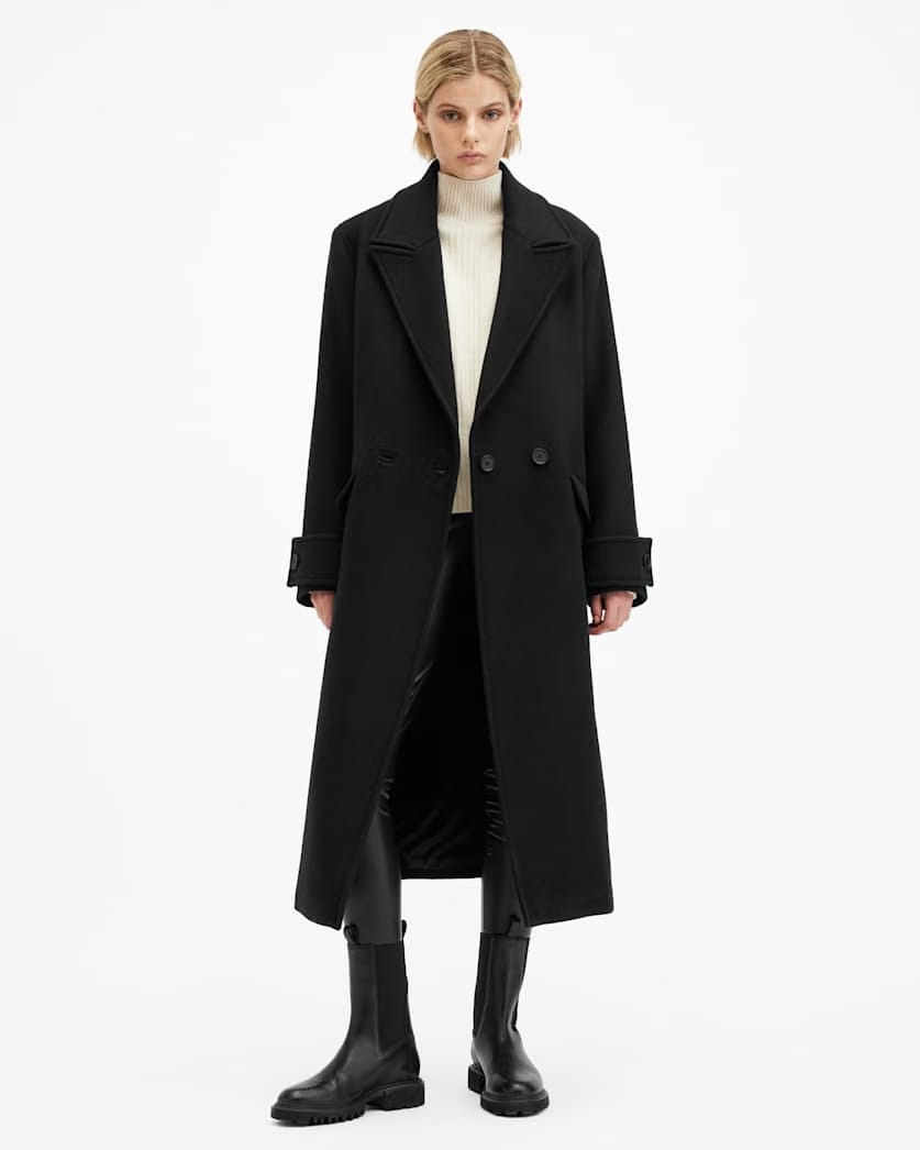 AllSaints Mabel Double Breasted Oversized Coat Women's Black Women's