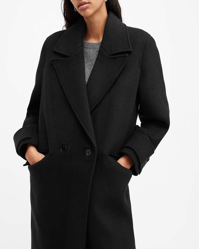 AllSaints Mabel Double Breasted Oversized Coat Women's Black Women's