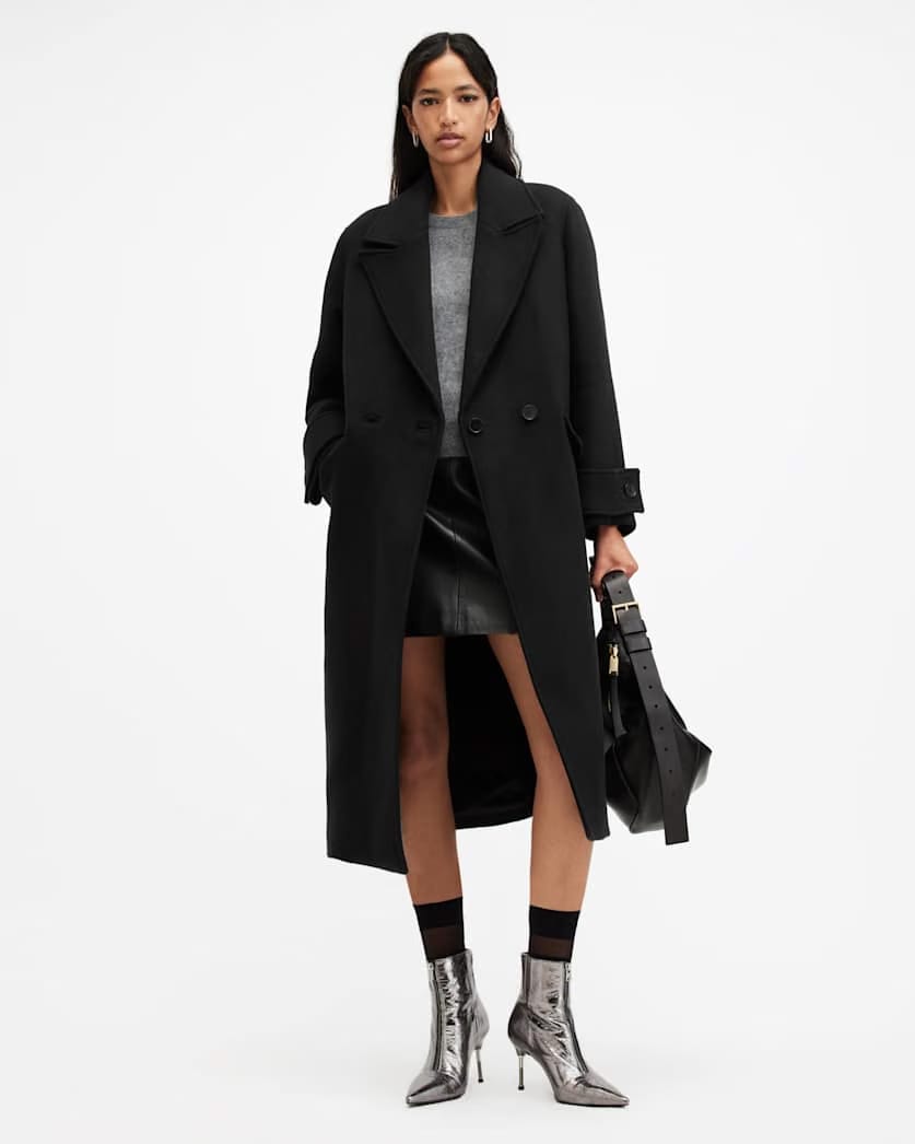AllSaints Mabel Double Breasted Oversized Coat Women's Black Women's