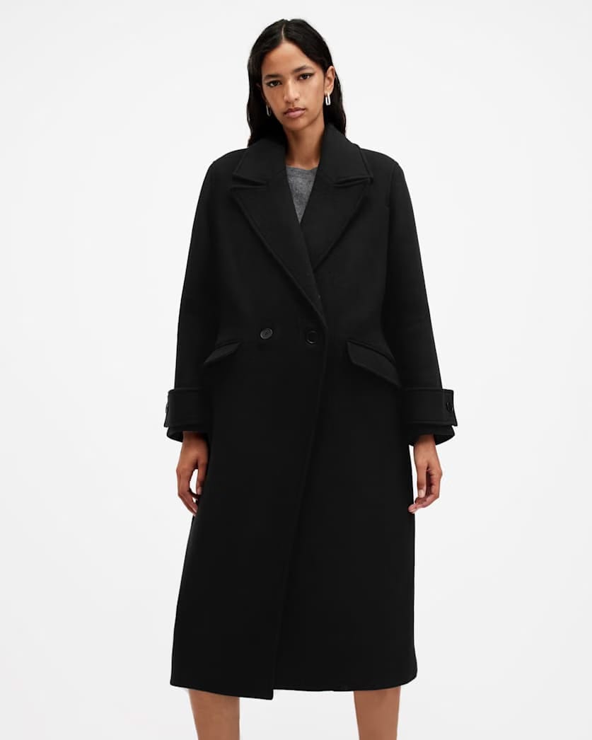 AllSaints Mabel Double Breasted Oversized Coat Women's Black Women's