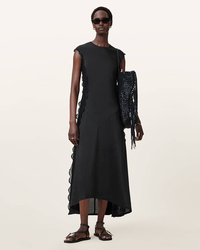 AllSaints Lyra Linen Midi Dress Women's Black Women's