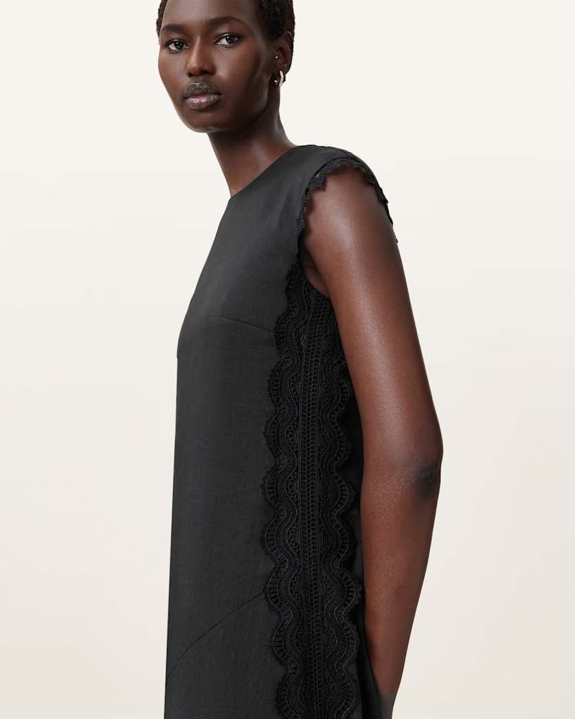 AllSaints Lyra Linen Midi Dress Women's Black Women's