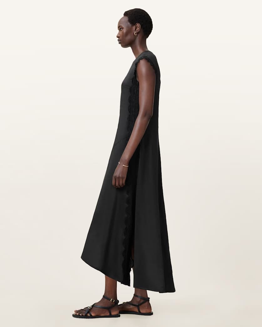 AllSaints Lyra Linen Midi Dress Women's Black Women's