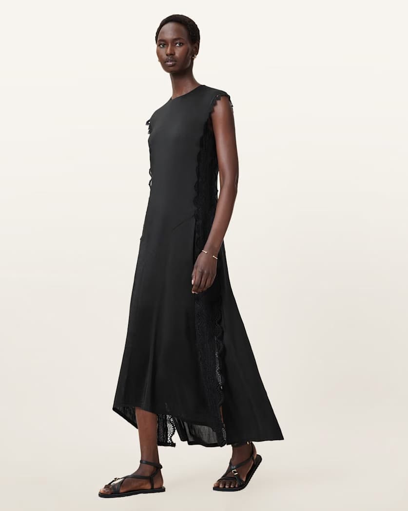 AllSaints Lyra Linen Midi Dress Women's Black Women's